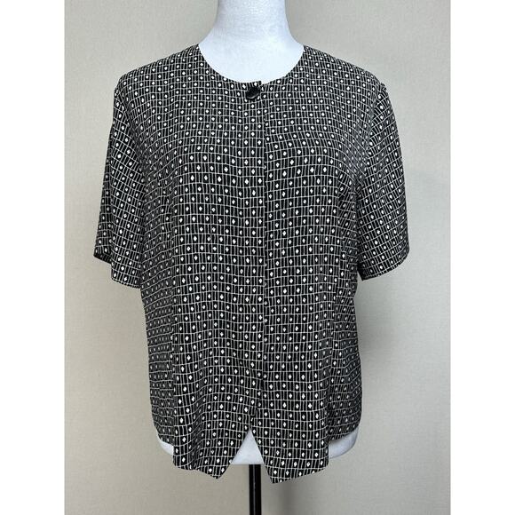 Christie & Jill Women’s 100% Polyester Short Sleeve Blouse Size 12 Black White - Picture 1 of 11